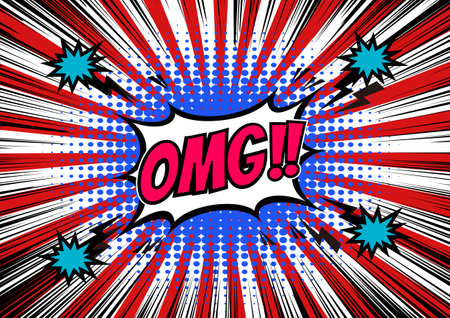 Comic book explosion with OMG! text. Pop art retro vector illustrationのイラスト素材