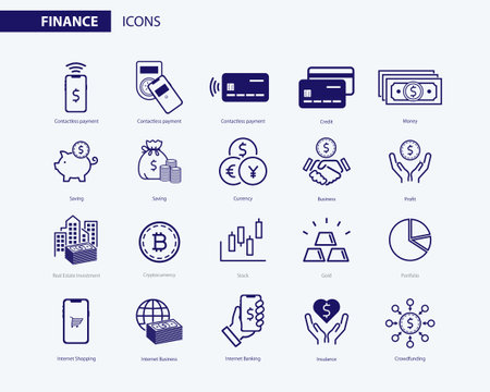 Set of modern thin line icons of money and finance. Modern vector pictograms for websites, mobile apps, and conceptsのイラスト素材