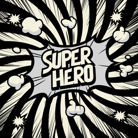 Super hero - Comic book style word on abstract background, vector illustration.Superhero pop art Black and white background, an explosion in comic book style.のイラスト素材