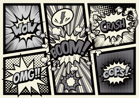 pop art comics book magazine, speech bubble, balloon, box messageのイラスト素材