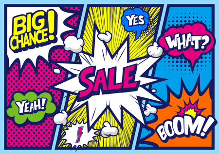 pop art comics book magazine, speech bubble, balloon, box messageのイラスト素材