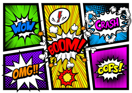 pop art comics book magazine, speech bubble, balloon, box messageのイラスト素材