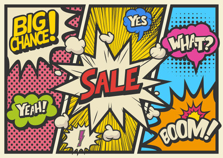 pop art comics book magazine, speech bubble, balloon, box messageのイラスト素材