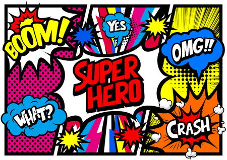 Super hero - Comic book style word on abstract background, vector illustration.のイラスト素材