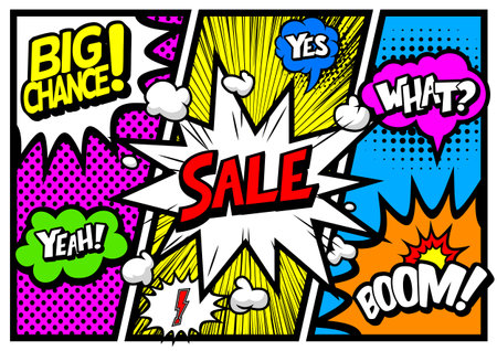 pop art comics book magazine, speech bubble, balloon, box messageのイラスト素材