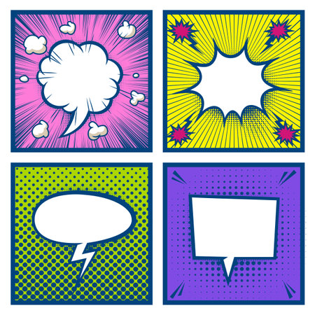 Set of comic book speech bubbles with halftone effects. Vector illustrationのイラスト素材