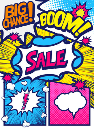 Comic speech bubbles with text big sale. Pop art retro vector illustrationのイラスト素材