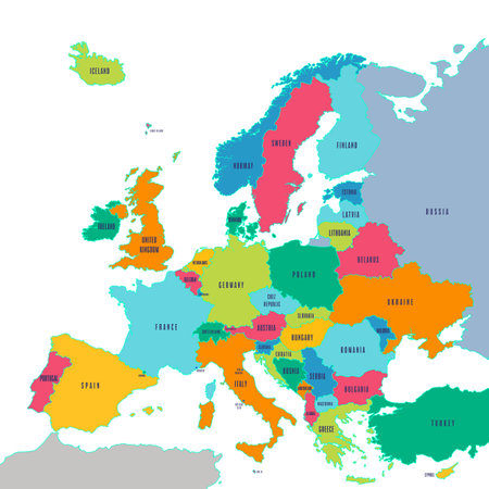 Map of Europe with states and cities in pastel colors. Vector illustration.のイラスト素材