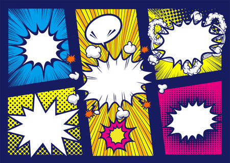 Comic book page with speech bubbles and halftone effects. Vector illustration.
Comic book page template with speech bubbles and rays. Vector illustration.のイラスト素材