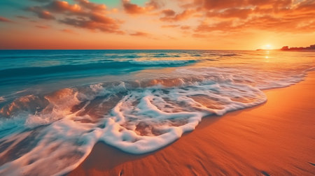 Beautiful sunset on the beach. Colorful sky and sea.の素材