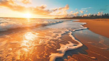 Sunset on the beach. Beautiful nature background. Panorama.の素材