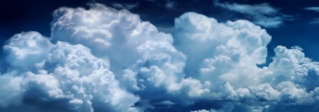 Blue sky with white clouds. Panoramic background. 3d renderingの素材