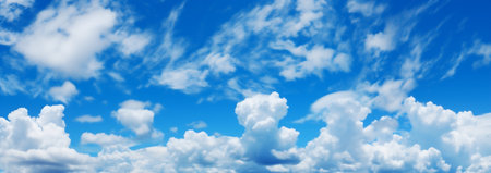 Blue sky background with tiny clouds. Cumulus white clouds in the clear blue sky. 3d illustrationの素材