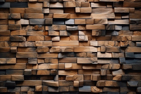 Wooden wall made of different types of wood. Abstract background.の素材