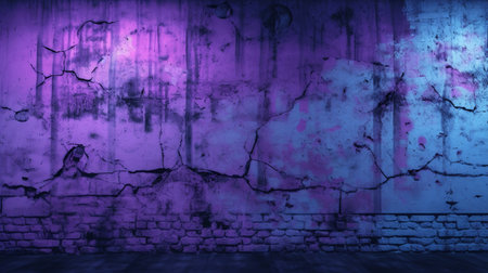 grunge wall with blue and purple neon light - 3d renderingの素材