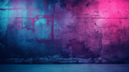 Purple and blue neon light on grunge wall. Abstract backgroundの素材