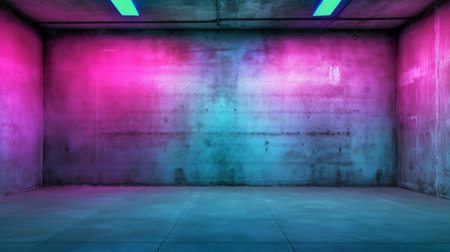 Abstract 3d rendering of empty room with neon lights. Futuristic background.の素材