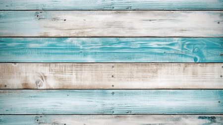 Blue and white wooden planks background. Wooden texture with horizontal stripesの素材