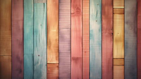 Vintage wood texture background. Colorful wood planks wall.の素材