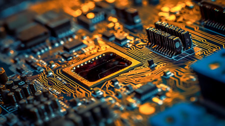 Electronic circuit board close-up. Technology and electronics background.の素材