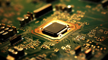 Close-up of electronic circuit board with microcircuits. Technology backgroundの素材