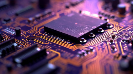 Close up of Electronic Circuits on Mainboard computer background. (logic board,cpu motherboard,Main board,system board,mobo)の素材