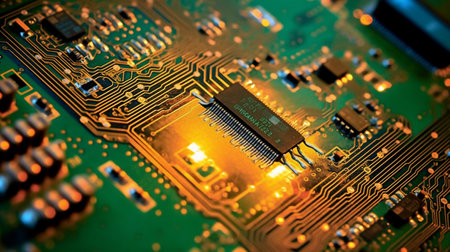 Electronic circuit board close-up. Technology and electronics background.の素材