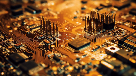 Close-up of electronic circuit board with microchips. Technology backgroundの素材