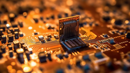 Electronic circuit board close-up. Selective focus. Technology background.の素材
