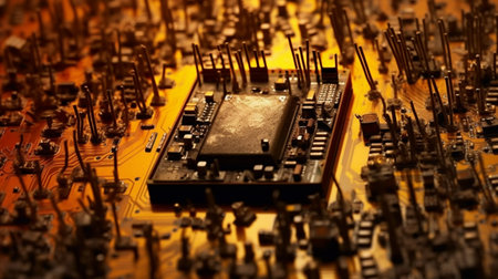 Electronic circuit board close-up. Electronic computer hardware technology.の素材
