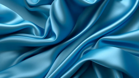 Closeup of rippled blue silk fabric, 3d renderの素材