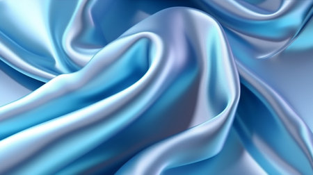 Blue silk background with waves. 3d rendering, 3d illustration.の素材