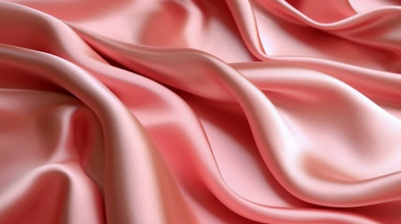 Closeup of rippled pink satin fabric texture background.の素材