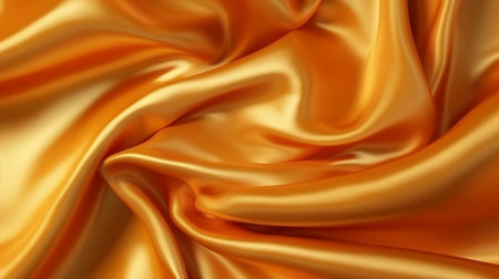 Closeup of rippled orange silk fabric. Whole background.の素材