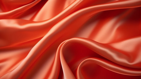 Closeup of rippled red satin fabric, abstract backgroundの素材