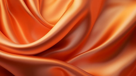 Closeup of rippled orange silk satin fabric as backgroundの素材