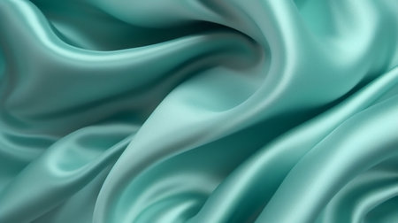 Closeup of rippled turquoise silk fabric. Whole background.の素材