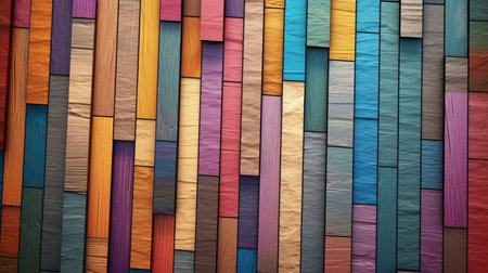 Colorful wood wall texture background for interior exterior decoration and industrial construction concept design.の素材