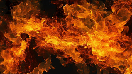 Fire flames on black background. Fire flames isolated on black background.の素材
