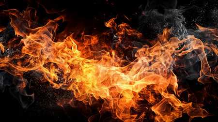 Fire flames on a black background. Design element. Abstract texture.の素材
