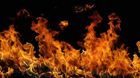 Fire flames on black background. Abstract blaze fire flame texture background.の素材