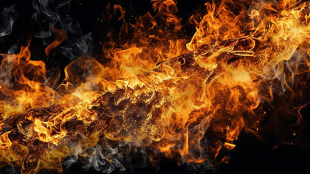 Fire flames on a black background. Abstract fire flames on a black backgroundの素材