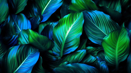 tropical green leaves background, nature and environment concept, dark toneの素材