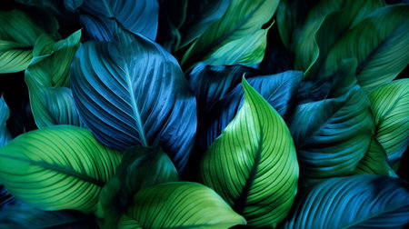 Tropical leaves background. Colorful leaves texture. Exotic leaves backgroundの素材