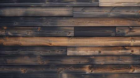 Wooden wall background or texture. Dark brown wood planks.の素材
