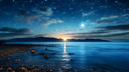 Beautiful night seascape with starry sky over the seaの素材