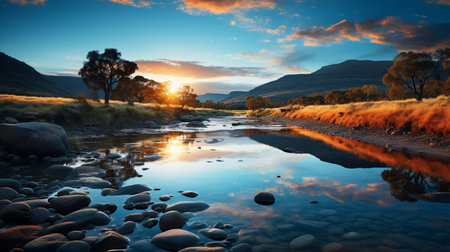 Sunset over a small river in the hills of New South Wales, Australiaの素材