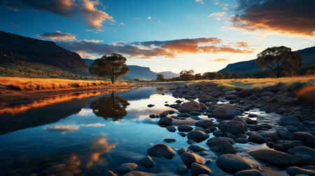 River in the Australian outback during sunset, Northern Territory, Australiaの素材