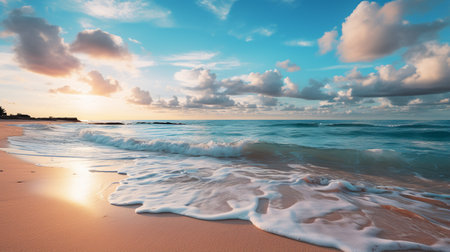 Beautiful seascape with blue sky and clouds at sunset timeの素材