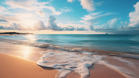 Beautiful sunset on the tropical beach. Seascape background.の素材